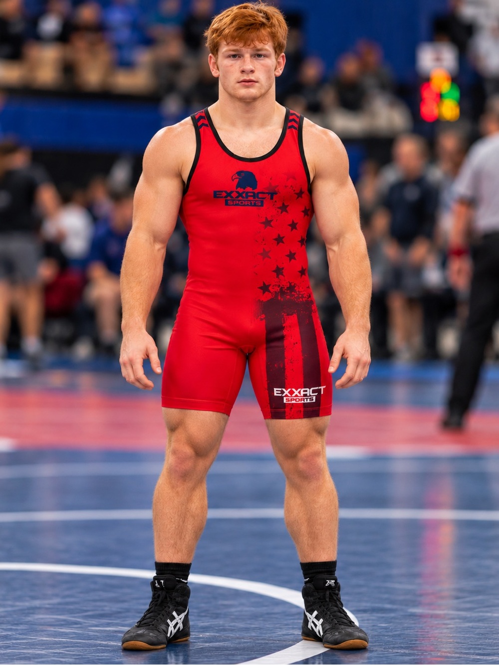 Men's Medium Red Compression Wrestling Singlet